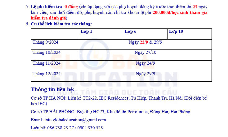 Lich kiem tra danh gia tieng anh 2